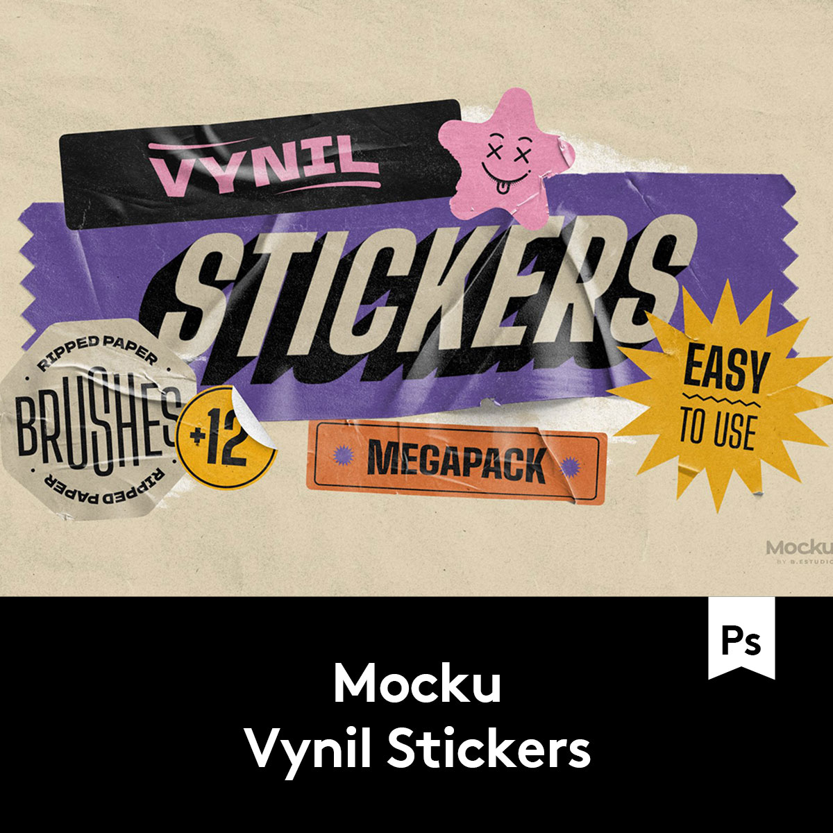 复古褶皱折痕胶带标签贴纸背景图样机笔刷Ps设计素材 M2021091001