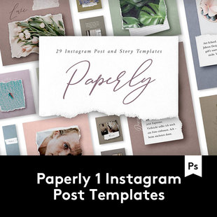 浪漫优雅撕纸效果摄影照片展示INS风模板 PS图文排版PSD设计素材