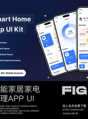 80屏双配色智能家居家用电器设备管理app ui界面设计figma模板