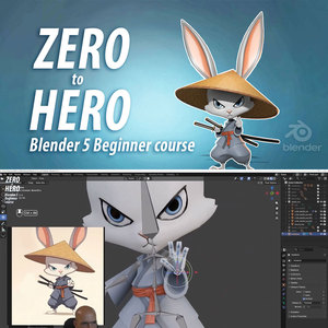 Blender 5兔子角色3D建模贴图骨骼绑定渲染基础教程 中文字幕
