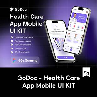 40+屏双配色医疗保健健康医院软件APP UI界面设计Figma模板套件