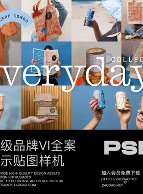 24款名片海报帆布袋T恤易拉罐马克杯咖啡杯包装纸盒vi贴图psd样机