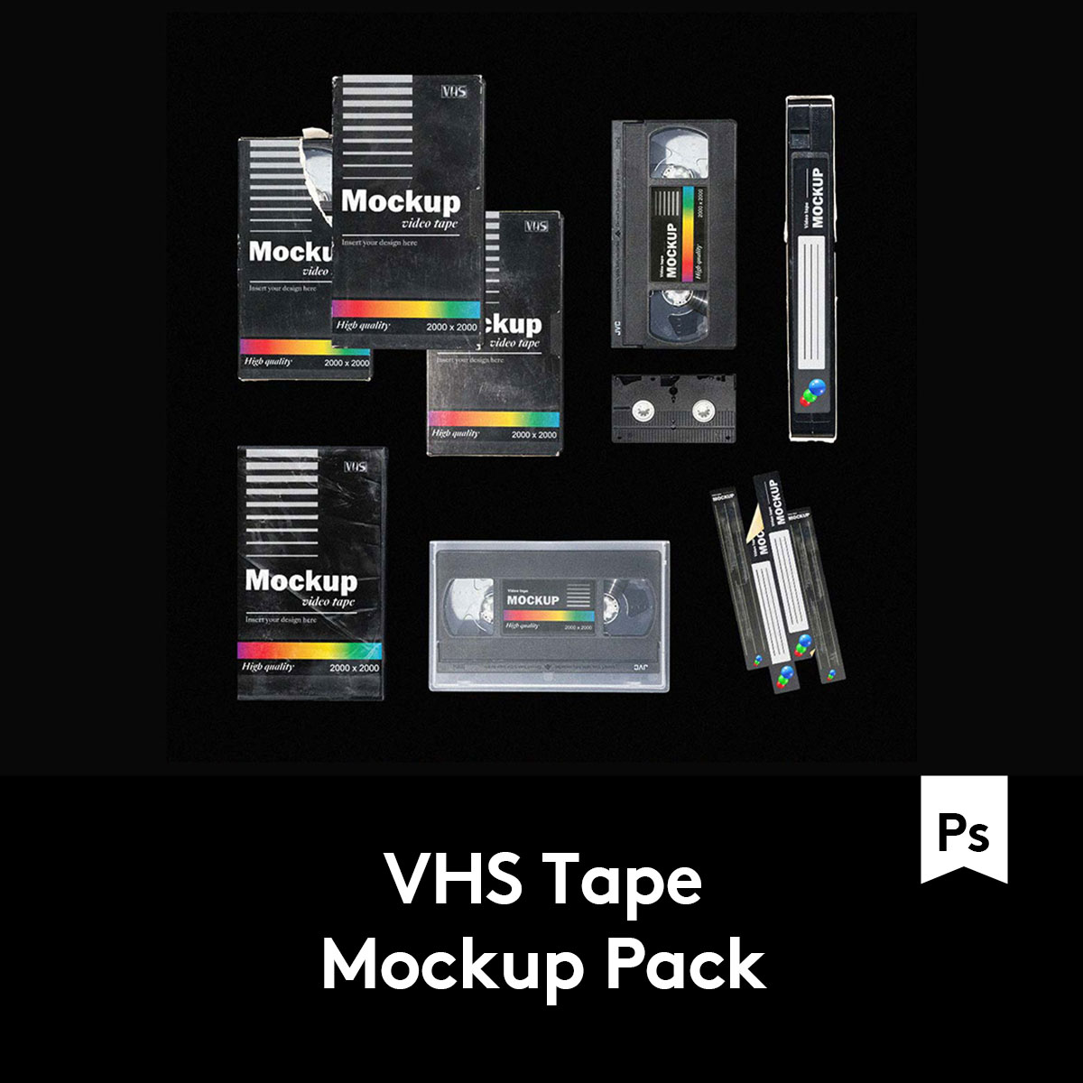 VHS Tape Mockup多角度做旧复古磁带纸盒设计展示PS样机模板合集