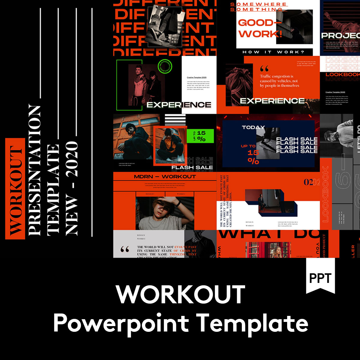 潮流酸性街头潮牌作品集提案简报设计PPT幻灯片模版 P2021040101