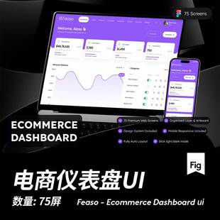 75屏高级电子商城数据看板仪表盘界面web 套件 ui设计figma格式