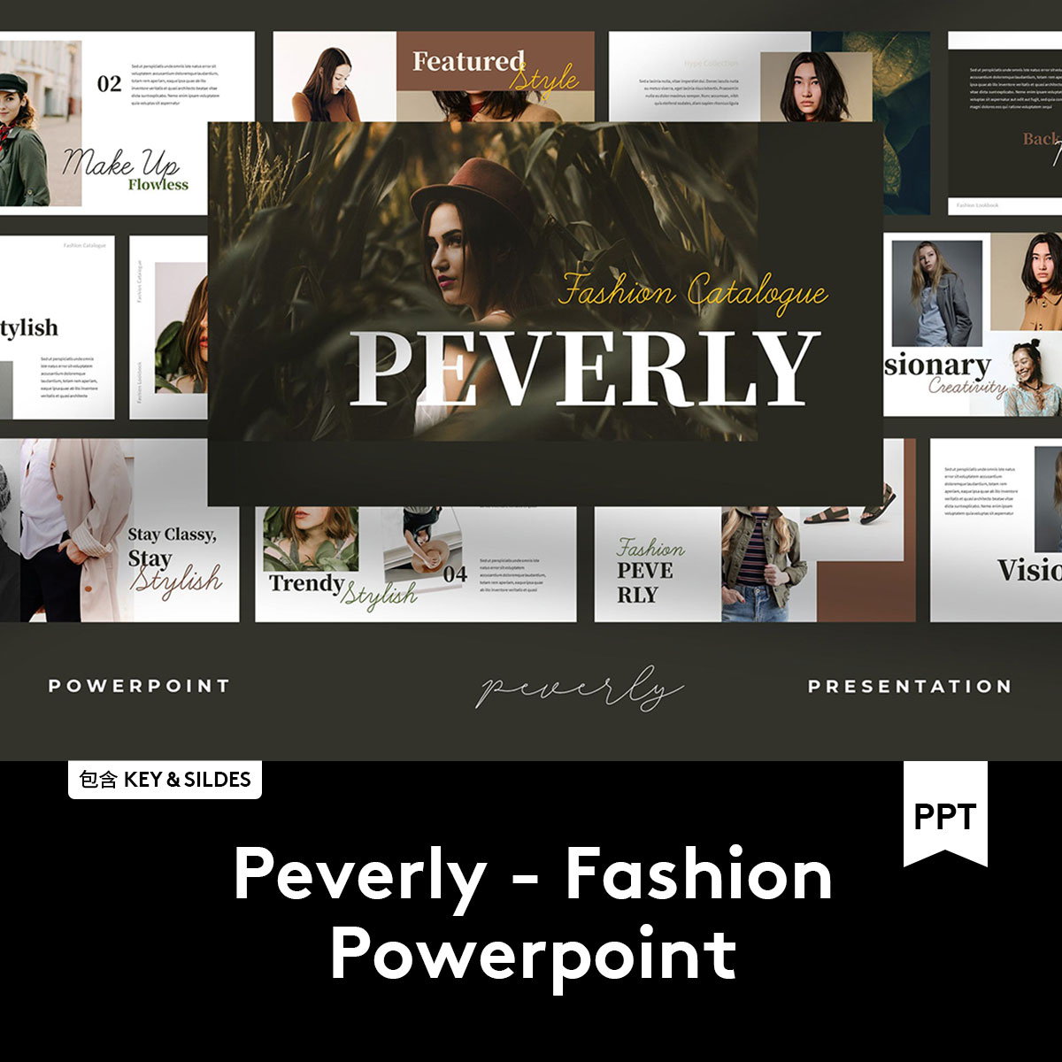 Peverly Powerpoint 时尚潮流女性服装PPT设计模板 P