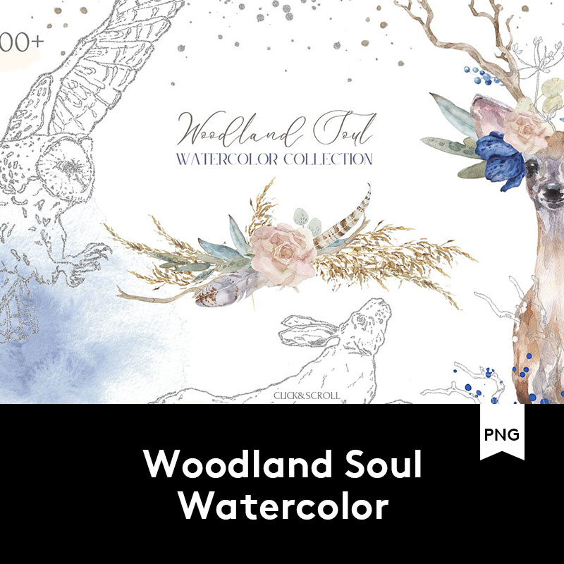 圣诞节手绘水彩花卉植物动物PNG剪贴画合集PS平面印刷品设计素材