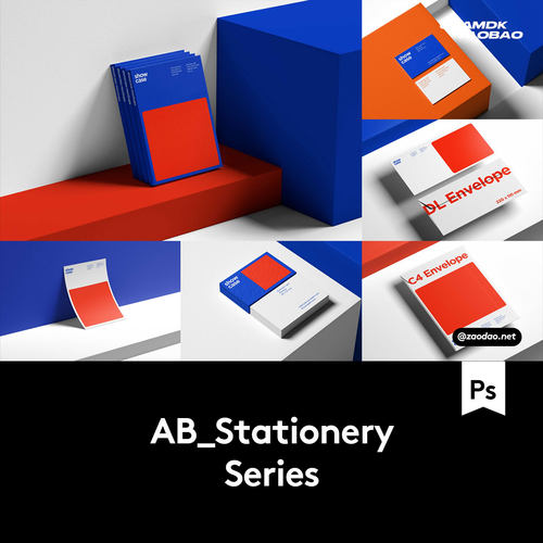 6款高级质感品牌VI设计信封名片画册传单展示贴图PSD样机模板素材