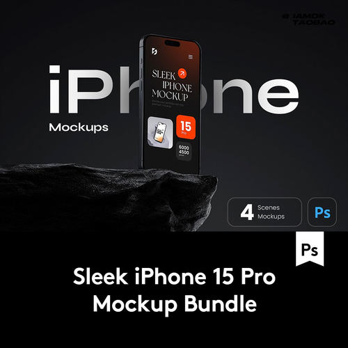4款黑化风app ui界面设计展示效果图iPhone 15 Pro手机PS贴图样机