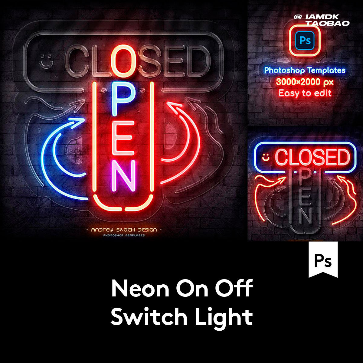 潮流霓虹灯效果海报标题文字字体logo招牌设计ps特效样机模板素材