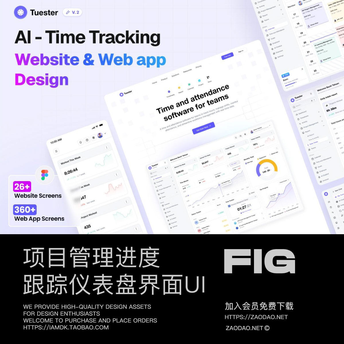 双配色AI智能团队管理项目进度跟踪仪表盘UI界面设计Figma模板