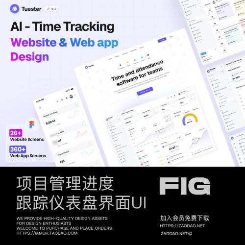 双配色AI智能团队管理项目进度跟踪仪表盘UI界面设计Figma模板