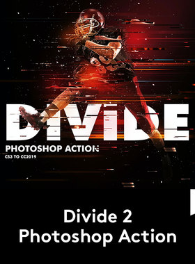 Divide 2 Photoshop Action 潮流故障风照片处理效果PS动作素材