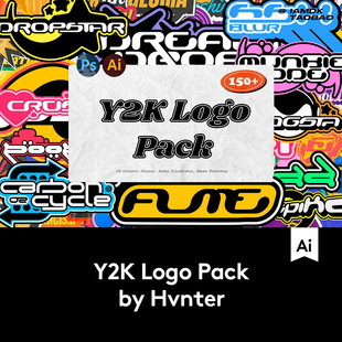 150+复古Y2K千禧风格彩色LOGO图标标签贴纸形状AI矢量设计素材包