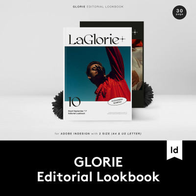 GLORIE Editorial Lookbook 简约摄影作品集画册杂志设计INDD模板