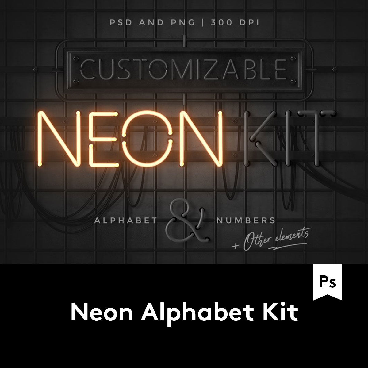 霓虹灯c4d风格大写字母设计psd模板 g2020032501