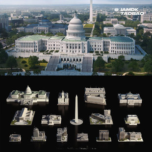 Blender美国华盛顿纪念碑白宫国会大厦楼房建筑3D模型资产