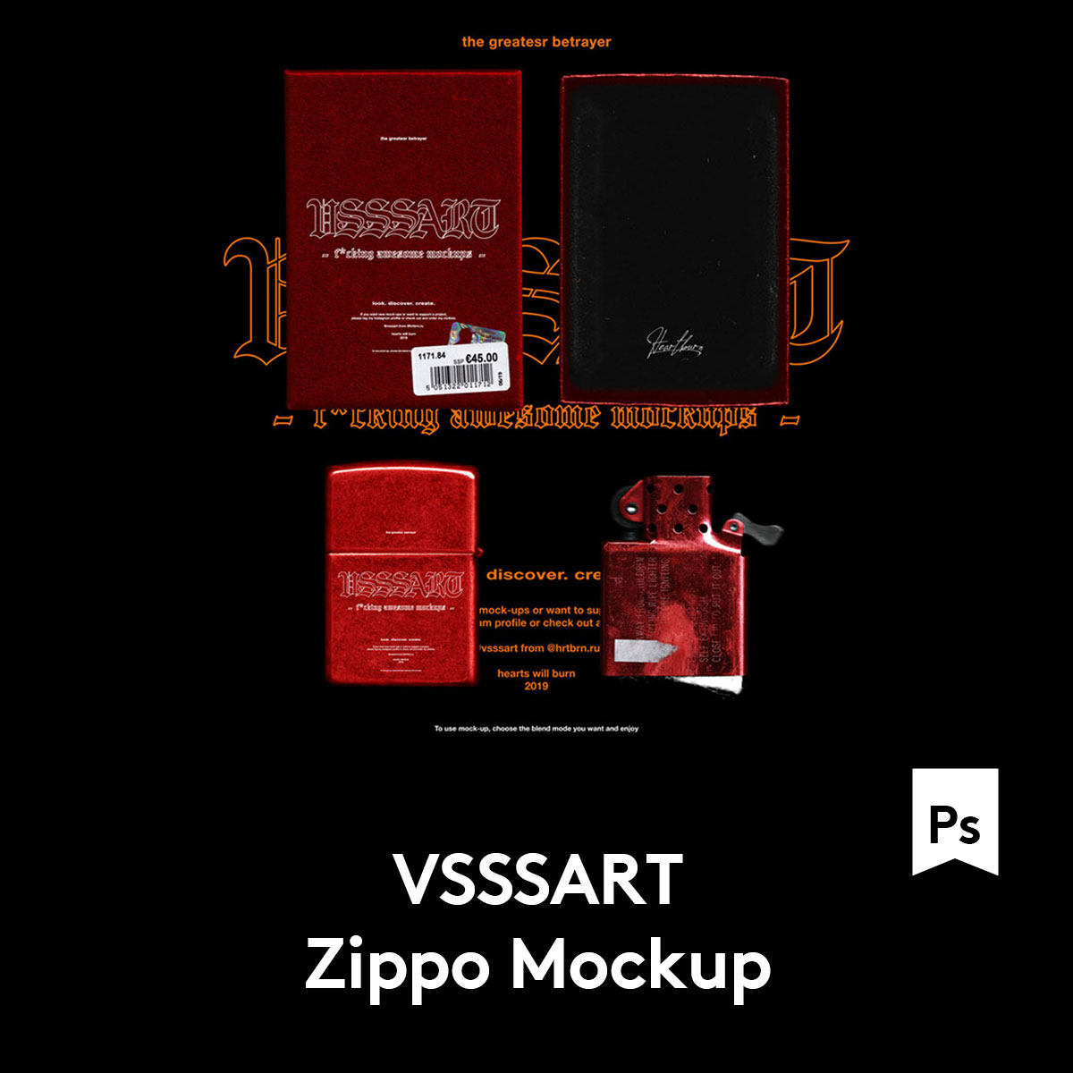 潮流复古Zippo打火机包装盒外观设计展示贴图PSD样机 M2020120502