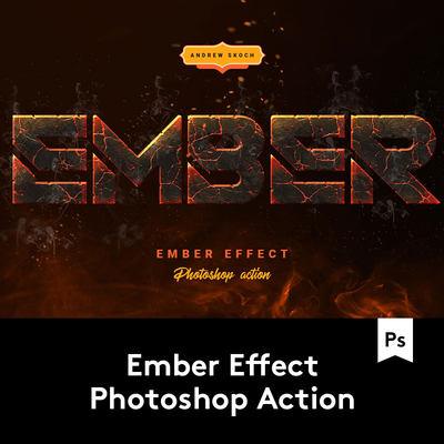 Ember Photoshop Action 熔岩灰烬3D文字效果PS动作 A2020040301