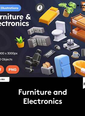 40款创意家具家用电器3D插图UI界面图标Icons设计OBJ/PNG格式素材