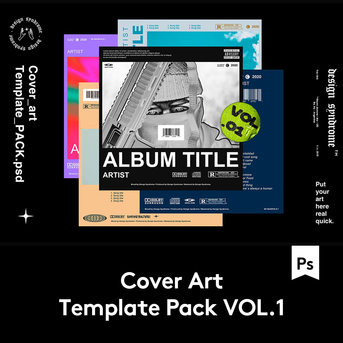 Cover Art Template时尚潮流音乐CD光盘包装盒封面设计PSD模板集