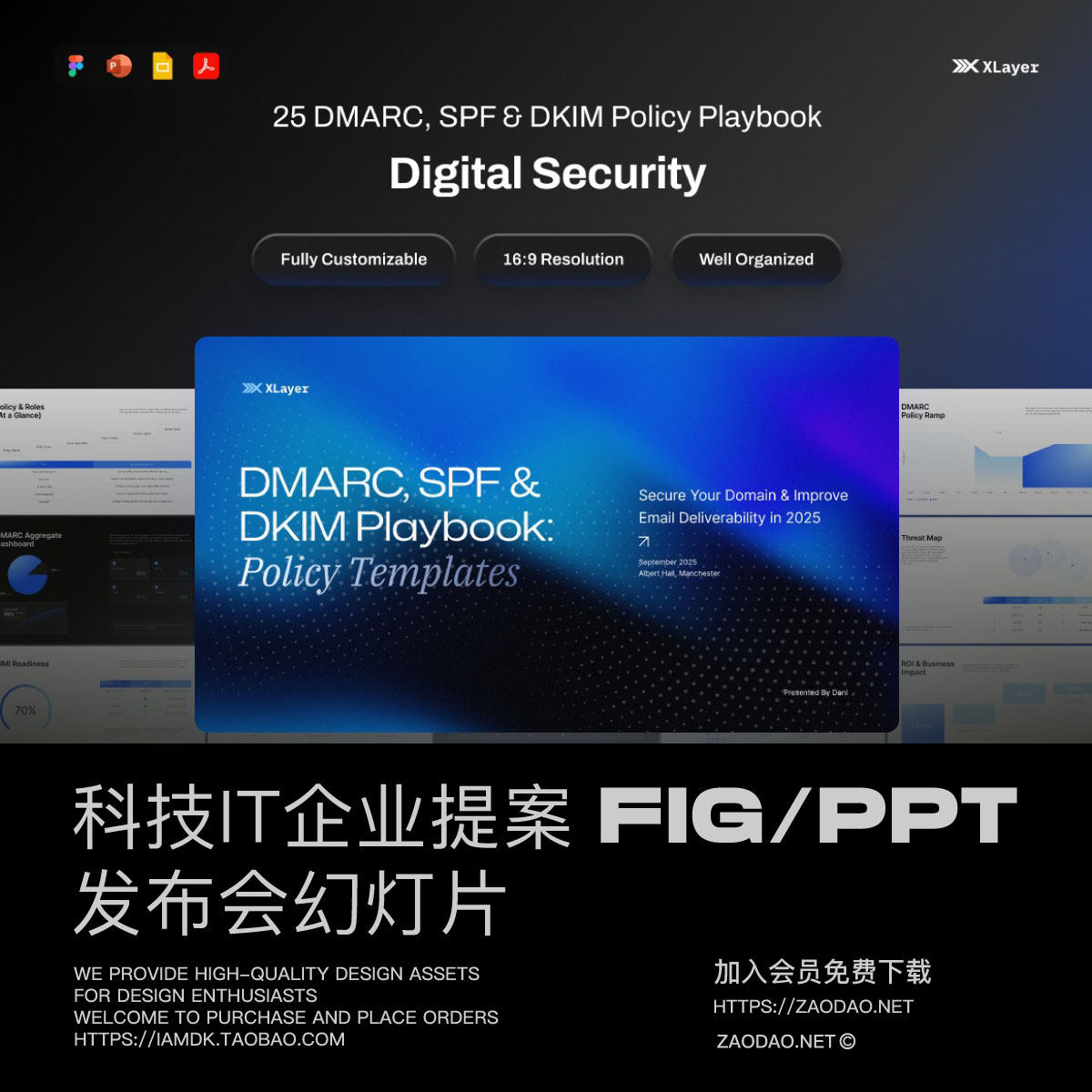 25页蓝色科技IT公司发布会数据图鱼骨图幻灯片设计ppt/figma模板