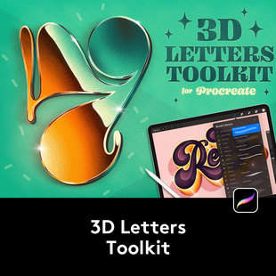 3D Letters Toolkit 3D字母Procreate笔刷艺术工具包 B2020061604