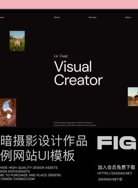 8屏黑暗摄影师艺术设计案例作品集网站用户界面ui设计figma模板