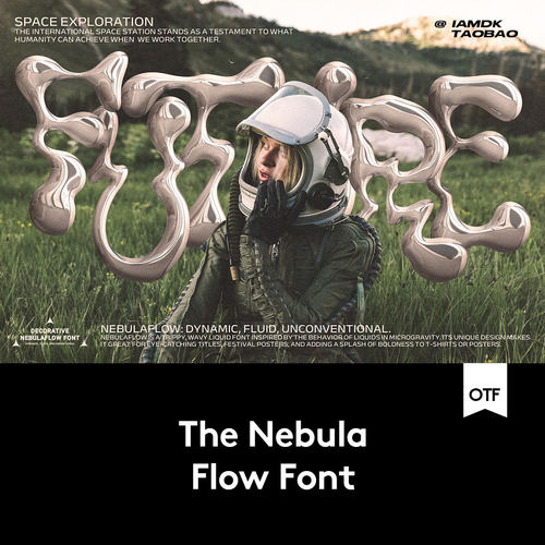 波浪液体流体扭曲Y2K酸性海报T恤服装标题LOGO设计PSAI英文字体