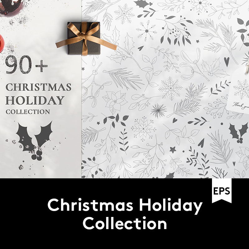 圣诞节主题手绘树叶相框画框EPS矢量图形平面印刷品PNG设计素材