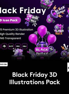 25款黑色星期五电商促销3D插图图标Icons设计Blender/PNG格式素材