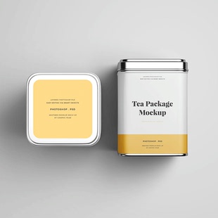 高品质茶叶食品金属罐锡罐包装盒样机mockup设计 psd智能贴图素材