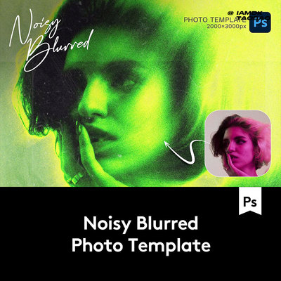 潮流前卫噪点颗粒纹理模糊效果人像图片修图PS特效滤镜插件样机