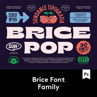80年代趣味卡通儿童英文装 Brice Font Family F2020062201 饰字体