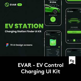 70屏暗黑电动车汽车共享充电桩充电站APP软件UI界面设计Figma模板