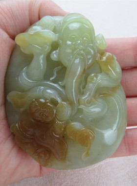 天然玉石财神把件男款证书且末料