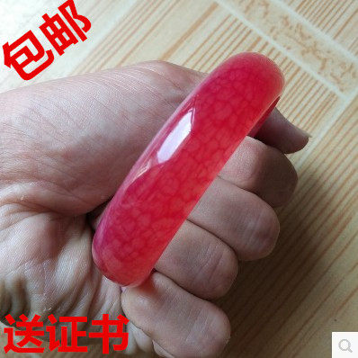天然鸡血石岫玉手镯凤血玉镯本命年大红镯送礼妈妈带证书