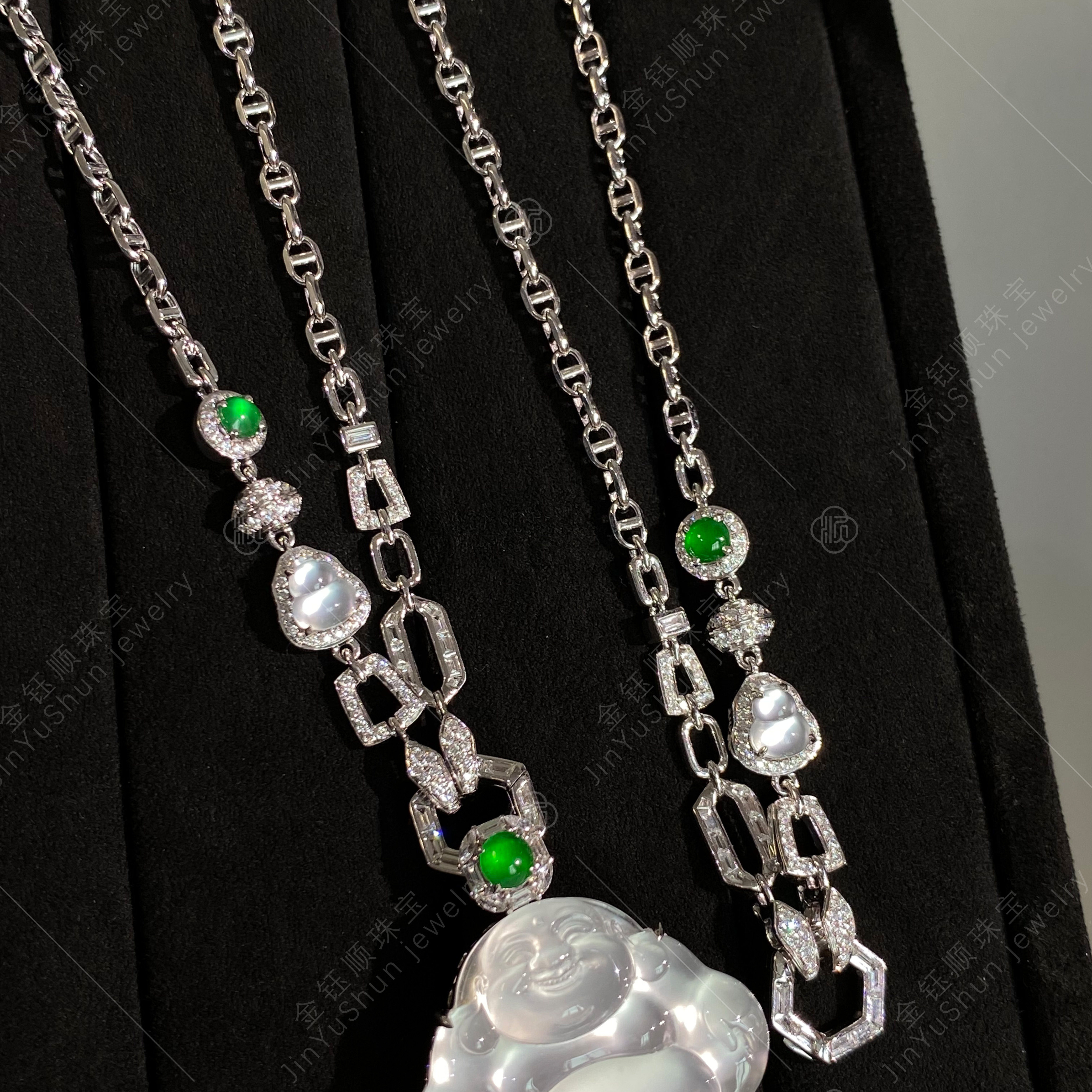 金钰顺A货翡翠钻石调节项链