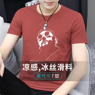 冰丝光棉速干凉感半袖 潮流印花圆领上衣服夏季 t恤男装 莫代尔短袖