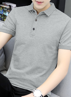 夏季短袖t恤男有领潮牌潮流翻领POLO衫保罗纯色灰色简约百搭半袖W
