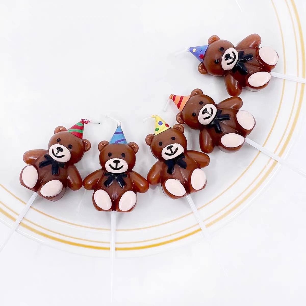 韩国HBD小熊小花爱心云朵星星卡通笑脸蛋糕生日蜡烛数字和生日帽