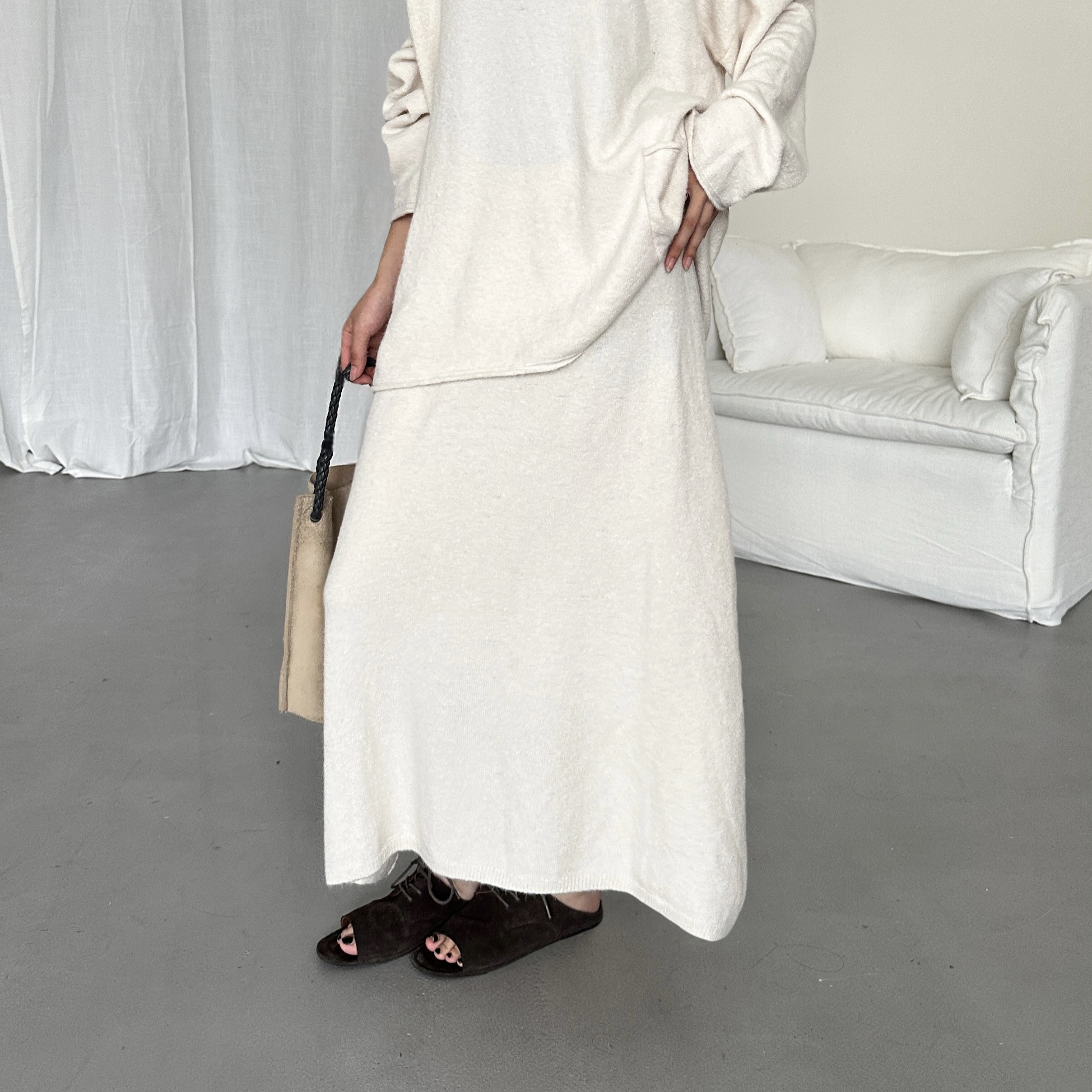 Vesca中长秋冬羊毛极简设计半裙