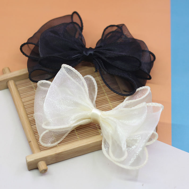 [半成品]绢纱拷边3层蝴蝶结diy手工制作公主发饰材料头饰配件