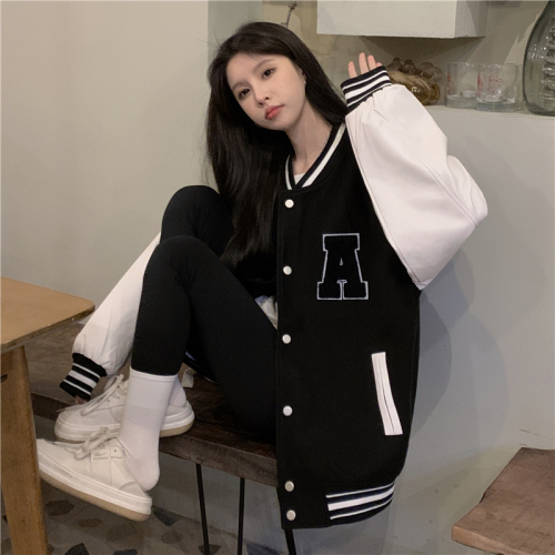 Real price real shooting autumn and winter couple Baseball Jacket Women's Korean version contrast loose and versatile mask jacket