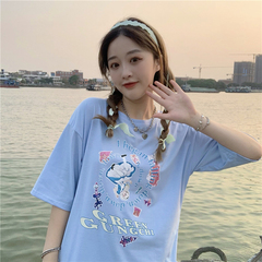 Real price new retro print Princess crew neck short sleeve fashion versatile loose T-shirt