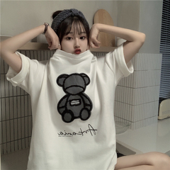 Real price real shot Korean version new age reducing versatile bear cartoon short sleeve with T-shirt