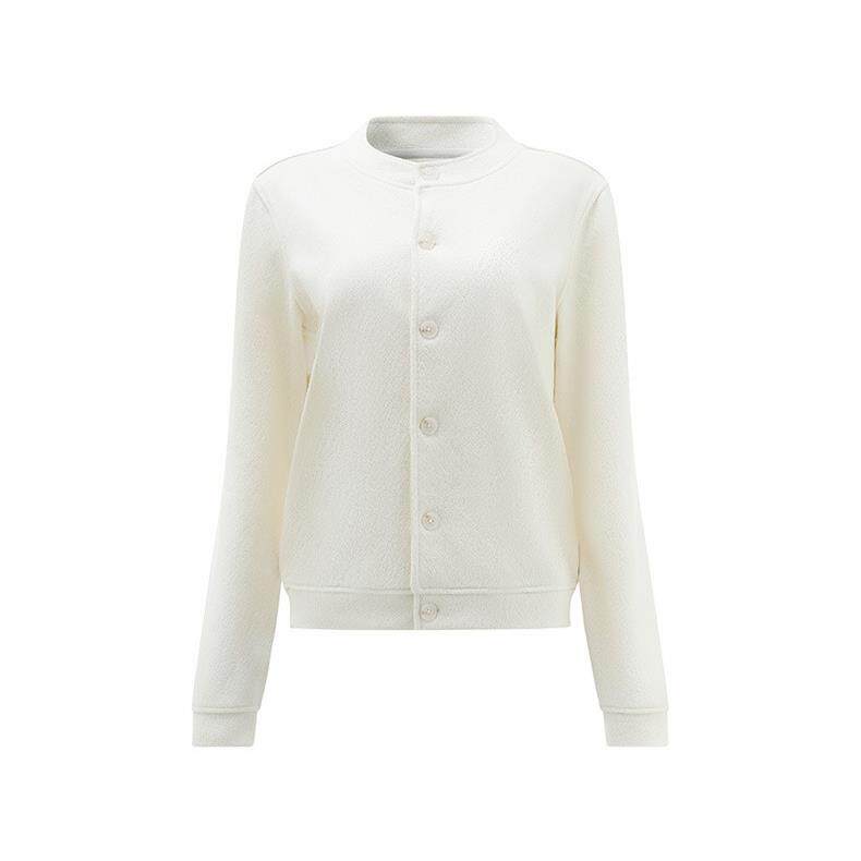 女士外套上衣秋冬季新款含羊毛龟裂纹小香风纽扣短款休闲圆领外套