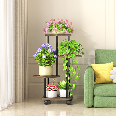 带轮铁艺置物架阳台花架子室内花架置物架客厅落地式电视柜旁盆栽