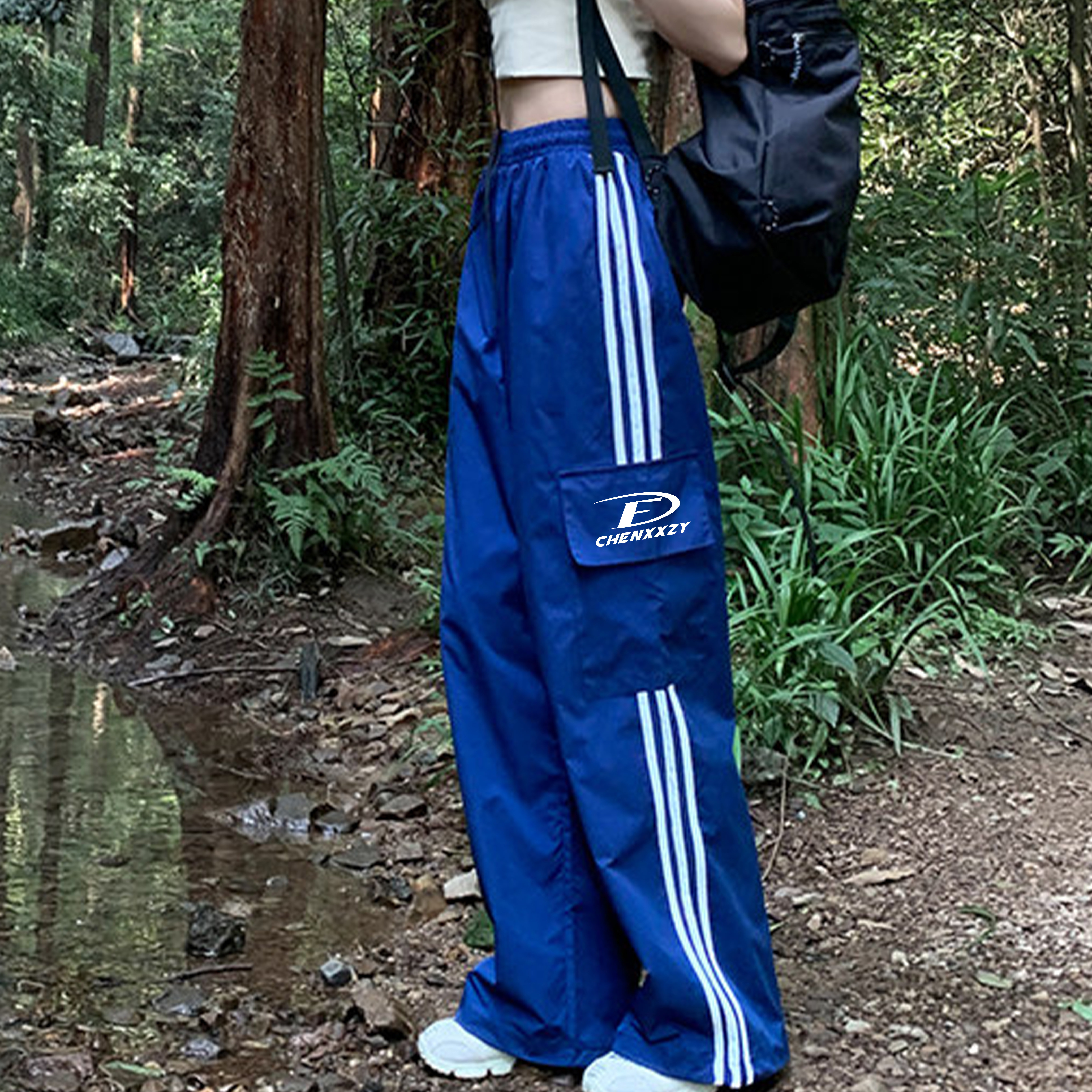 美式三条杠工装裤春秋季新款薄款宽松阔腿裤高腰垂直感运动长裤潮