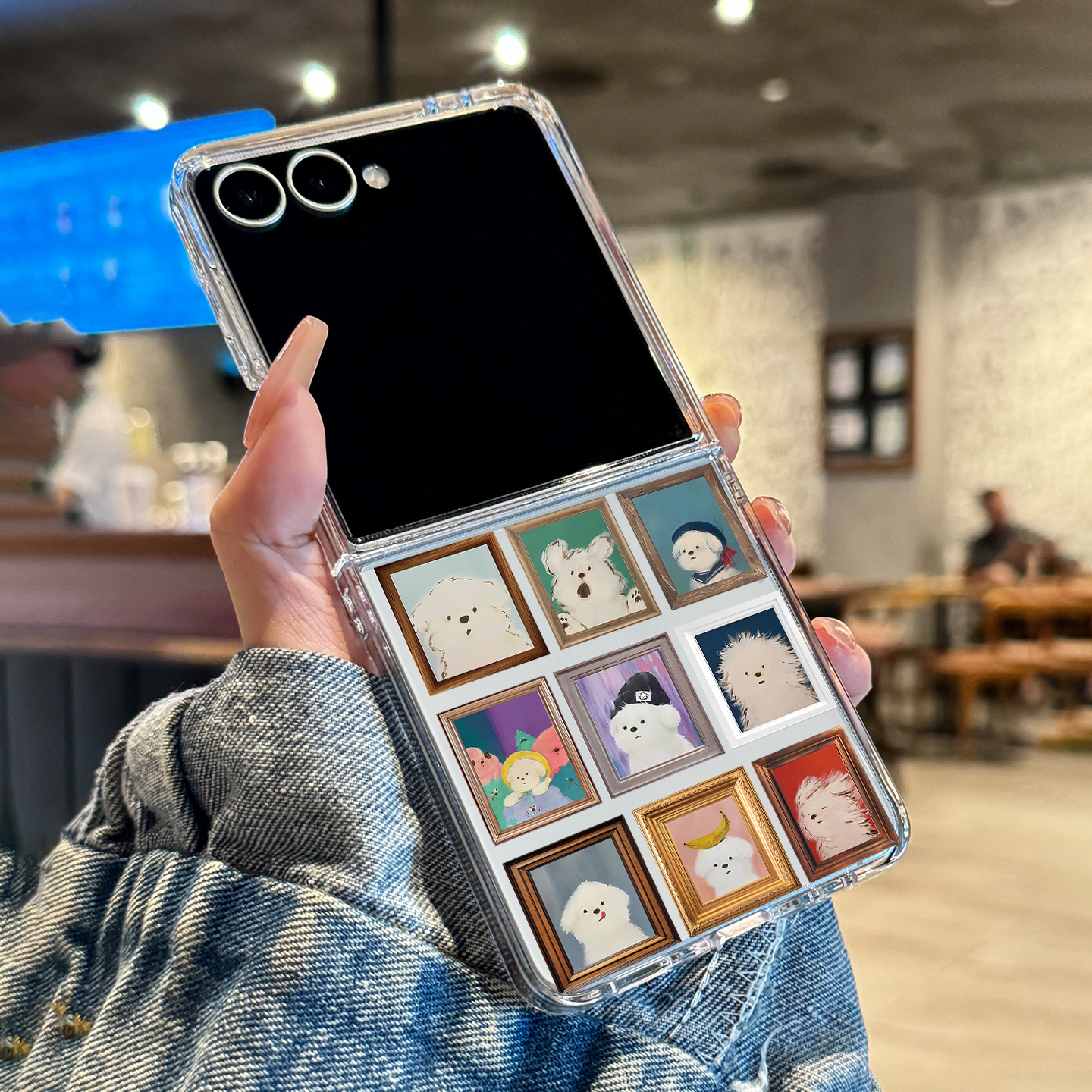 适用三星zflip7/zflip6/zflip5/zflip4手机壳w24新款折叠屏超薄透明潦草小狗全包防摔男女款硬壳保护套